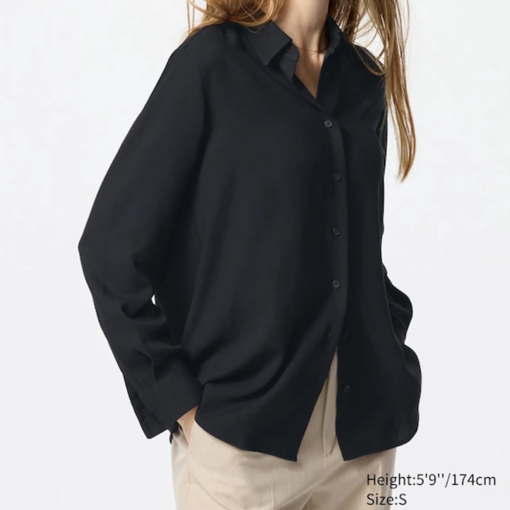 UNIQLO Black Button-Front Rayon Blouse